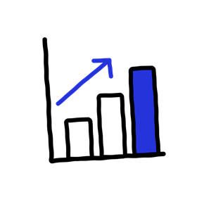 経営可視化のイラスト（右肩上がりの棒グラフ）