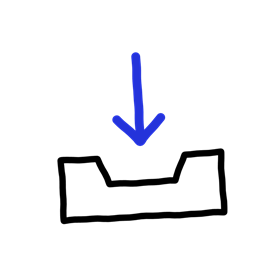 受け取りを表す、トレイに入る矢印のイラスト